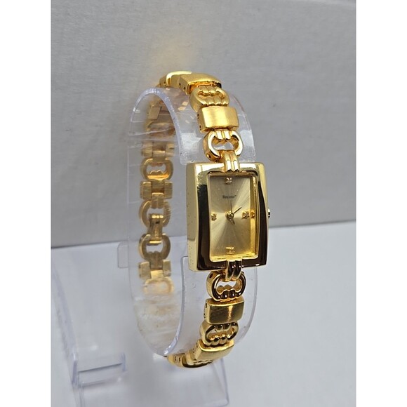 Holsted Gold Tone Tank Bracelet Watch New Battery Ladies Crystal Dress Classic - Picture 3 of 11